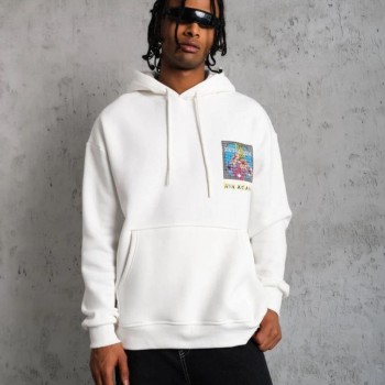 Erkek 3 İplik Pamuklu Kapüşonlu Baskılı Cepli Oversize Sweatshirt Hoodie - Beyaz Erkek 3 İplik Pamuklu Kapüşonlu Baskılı Cepli Oversize Sweatshirt Hoodie - Beyaz