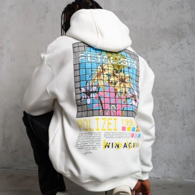 Erkek 3 İplik Pamuklu Kapüşonlu Baskılı Cepli Oversize Sweatshirt Hoodie - Beyaz Erkek 3 İplik Pamuklu Kapüşonlu Baskılı Cepli Oversize Sweatshirt Hoodie - Beyaz