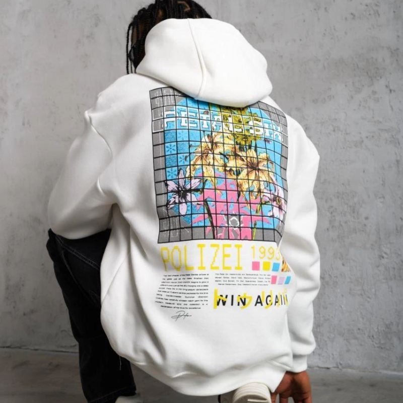 Erkek 3 İplik Pamuklu Kapüşonlu Baskılı Cepli Oversize Sweatshirt Hoodie - Beyaz Erkek 3 İplik Pamuklu Kapüşonlu Baskılı Cepli Oversize Sweatshirt Hoodie - Beyaz