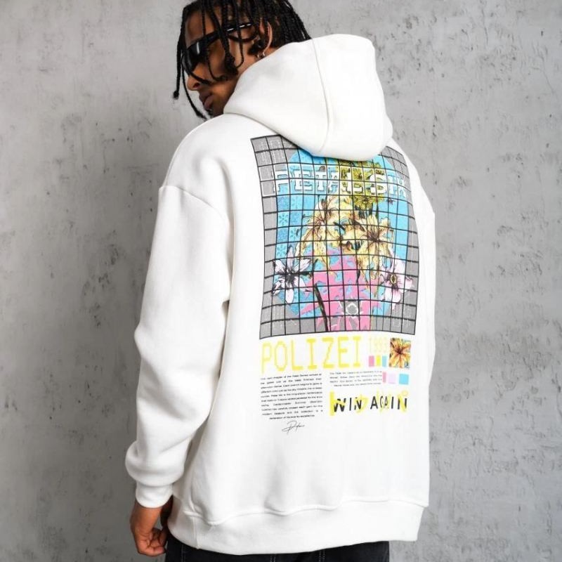 Erkek 3 İplik Pamuklu Kapüşonlu Baskılı Cepli Oversize Sweatshirt Hoodie - Beyaz Erkek 3 İplik Pamuklu Kapüşonlu Baskılı Cepli Oversize Sweatshirt Hoodie - Beyaz