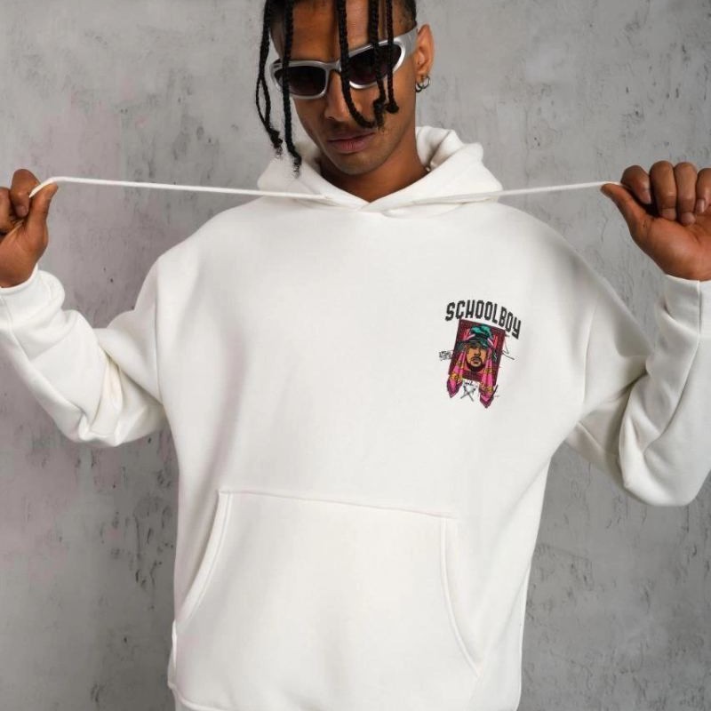 Erkek 3 İplik Pamuklu Kapüşonlu Baskılı Cepli Oversize Sweatshirt Hoodie - Beyaz Erkek 3 İplik Pamuklu Kapüşonlu Baskılı Cepli Oversize Sweatshirt Hoodie - Beyaz