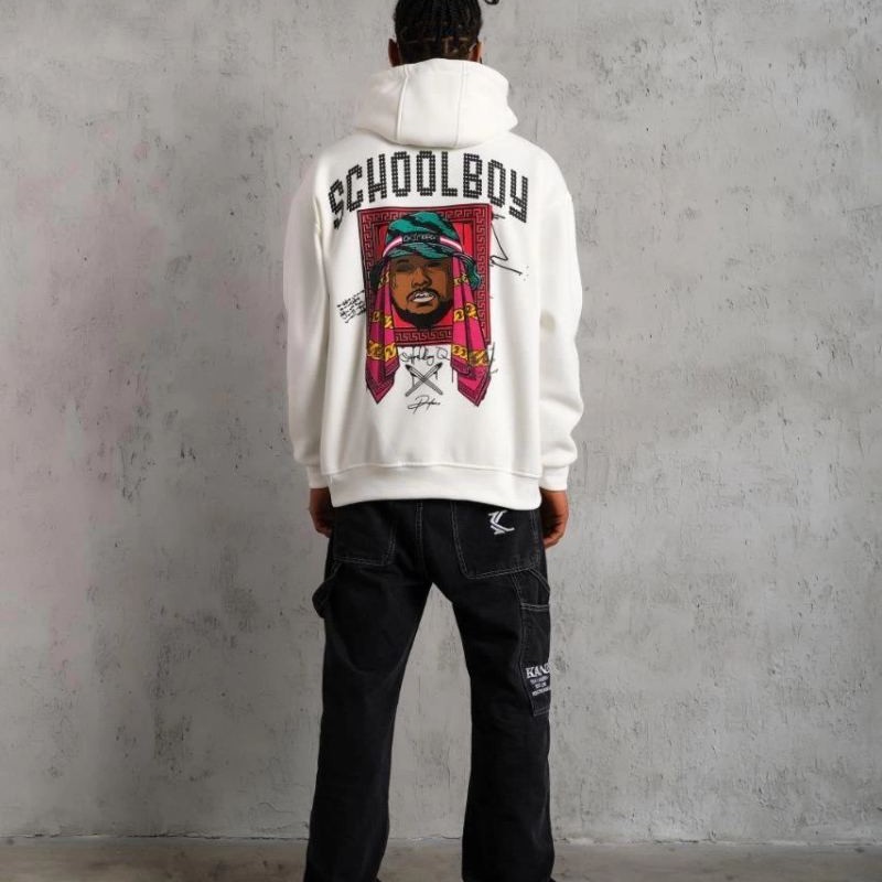 Erkek 3 İplik Pamuklu Kapüşonlu Baskılı Cepli Oversize Sweatshirt Hoodie - Beyaz Erkek 3 İplik Pamuklu Kapüşonlu Baskılı Cepli Oversize Sweatshirt Hoodie - Beyaz