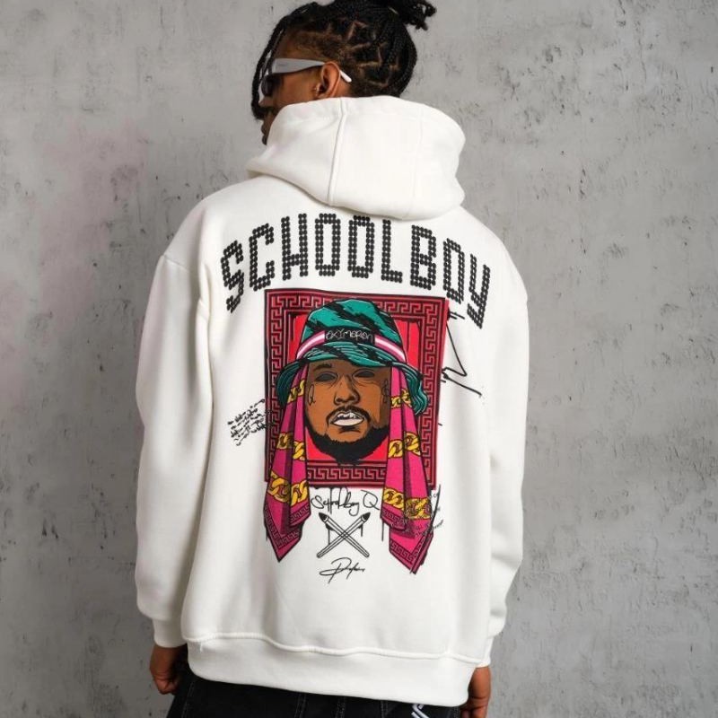 Erkek 3 İplik Pamuklu Kapüşonlu Baskılı Cepli Oversize Sweatshirt Hoodie - Beyaz Erkek 3 İplik Pamuklu Kapüşonlu Baskılı Cepli Oversize Sweatshirt Hoodie - Beyaz