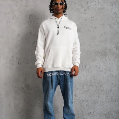 Erkek 3 İplik Pamuklu Kapüşonlu Baskılı Cepli Oversize Sweatshirt Hoodie - Beyaz Erkek 3 İplik Pamuklu Kapüşonlu Baskılı Cepli Oversize Sweatshirt Hoodie - Beyaz