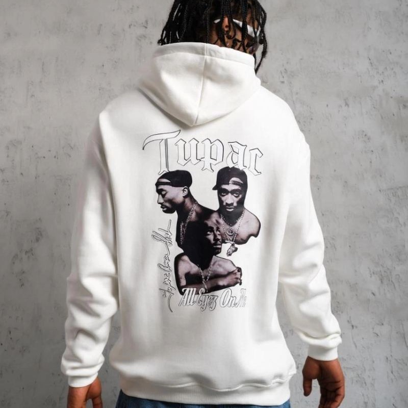 Erkek 3 İplik Pamuklu Kapüşonlu Baskılı Cepli Oversize Sweatshirt Hoodie - Beyaz Erkek 3 İplik Pamuklu Kapüşonlu Baskılı Cepli Oversize Sweatshirt Hoodie - Beyaz