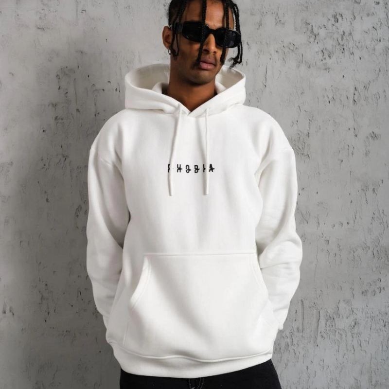 Erkek 3 İplik Pamuklu Kapüşonlu Baskılı Cepli Oversize Sweatshirt Hoodie - Beyaz Erkek 3 İplik Pamuklu Kapüşonlu Baskılı Cepli Oversize Sweatshirt Hoodie - Beyaz