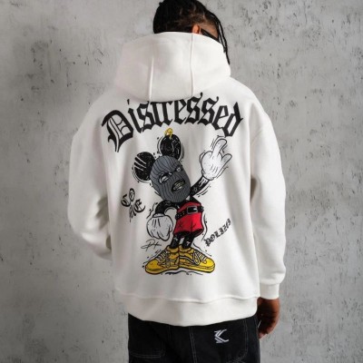 Erkek 3 İplik Pamuklu Kapüşonlu Baskılı Cepli Oversize Sweatshirt Hoodie - Beyaz Erkek 3 İplik Pamuklu Kapüşonlu Baskılı Cepli Oversize Sweatshirt Hoodie - Beyaz