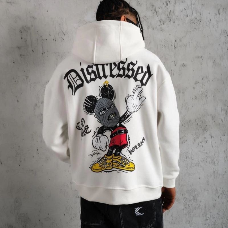 Erkek 3 İplik Pamuklu Kapüşonlu Baskılı Cepli Oversize Sweatshirt Hoodie - Beyaz Erkek 3 İplik Pamuklu Kapüşonlu Baskılı Cepli Oversize Sweatshirt Hoodie - Beyaz