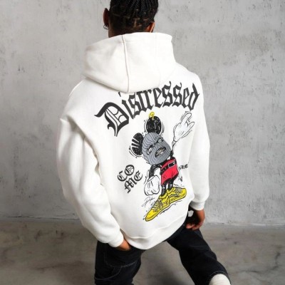 Erkek 3 İplik Pamuklu Kapüşonlu Baskılı Cepli Oversize Sweatshirt Hoodie - Beyaz Erkek 3 İplik Pamuklu Kapüşonlu Baskılı Cepli Oversize Sweatshirt Hoodie - Beyaz