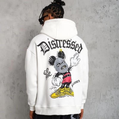 Erkek 3 İplik Pamuklu Kapüşonlu Baskılı Cepli Oversize Sweatshirt Hoodie - Beyaz Erkek 3 İplik Pamuklu Kapüşonlu Baskılı Cepli Oversize Sweatshirt Hoodie - Beyaz