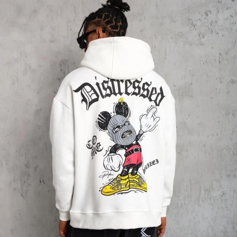 Erkek 3 İplik Pamuklu Kapüşonlu Baskılı Cepli Oversize Sweatshirt Hoodie - Beyaz Erkek 3 İplik Pamuklu Kapüşonlu Baskılı Cepli Oversize Sweatshirt Hoodie - Beyaz