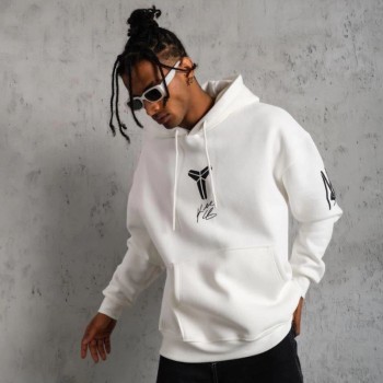 Erkek 3 İplik Pamuklu Kapüşonlu Baskılı Cepli Oversize Sweatshirt Hoodie - Beyaz Erkek 3 İplik Pamuklu Kapüşonlu Baskılı Cepli Oversize Sweatshirt Hoodie - Beyaz