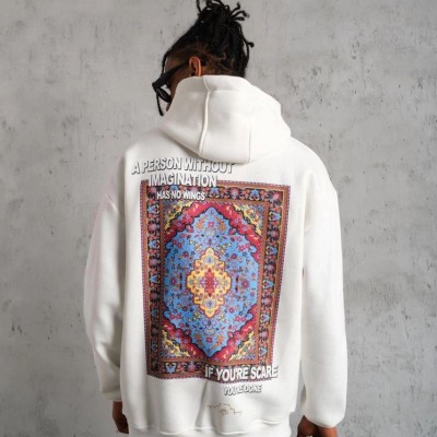 Erkek 3 İplik Pamuklu Kapüşonlu Baskılı Cepli Oversize Sweatshirt Hoodie - Beyaz Erkek 3 İplik Pamuklu Kapüşonlu Baskılı Cepli Oversize Sweatshirt Hoodie - Beyaz