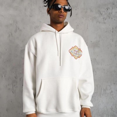 Erkek 3 İplik Pamuklu Kapüşonlu Baskılı Cepli Oversize Sweatshirt Hoodie - Beyaz Erkek 3 İplik Pamuklu Kapüşonlu Baskılı Cepli Oversize Sweatshirt Hoodie - Beyaz