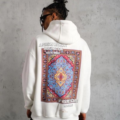 Erkek 3 İplik Pamuklu Kapüşonlu Baskılı Cepli Oversize Sweatshirt Hoodie - Beyaz Erkek 3 İplik Pamuklu Kapüşonlu Baskılı Cepli Oversize Sweatshirt Hoodie - Beyaz