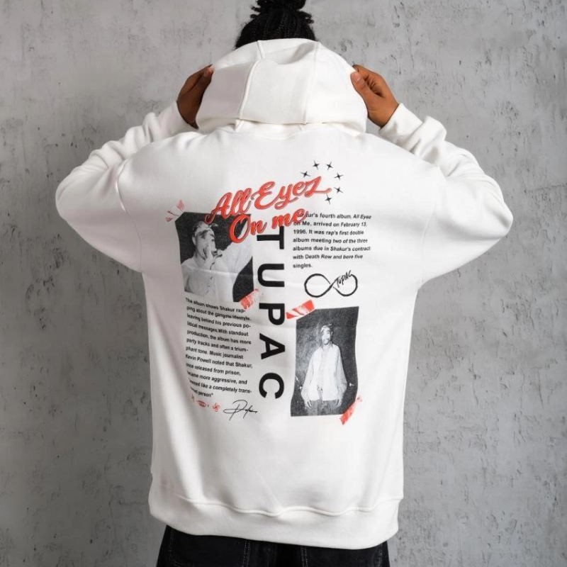 Erkek 3 İplik Pamuklu Kapüşonlu Baskılı Cepli Oversize Sweatshirt Hoodie - Beyaz Erkek 3 İplik Pamuklu Kapüşonlu Baskılı Cepli Oversize Sweatshirt Hoodie - Beyaz