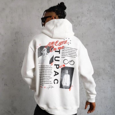 Erkek 3 İplik Pamuklu Kapüşonlu Baskılı Cepli Oversize Sweatshirt Hoodie - Beyaz Erkek 3 İplik Pamuklu Kapüşonlu Baskılı Cepli Oversize Sweatshirt Hoodie - Beyaz