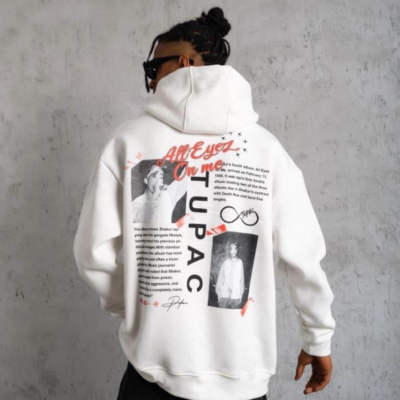 Erkek 3 İplik Pamuklu Kapüşonlu Baskılı Cepli Oversize Sweatshirt Hoodie - Beyaz Erkek 3 İplik Pamuklu Kapüşonlu Baskılı Cepli Oversize Sweatshirt Hoodie - Beyaz