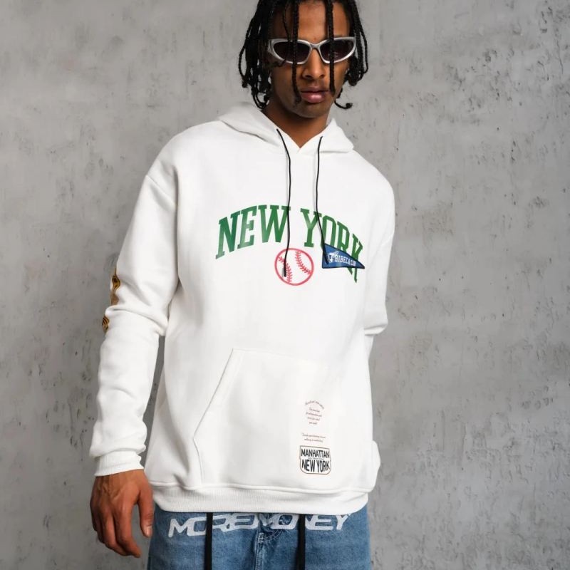 Erkek 3 İplik Pamuklu Kapüşonlu Baskılı Cepli Oversize Sweatshirt Hoodie - Beyaz Erkek 3 İplik Pamuklu Kapüşonlu Baskılı Cepli Oversize Sweatshirt Hoodie - Beyaz