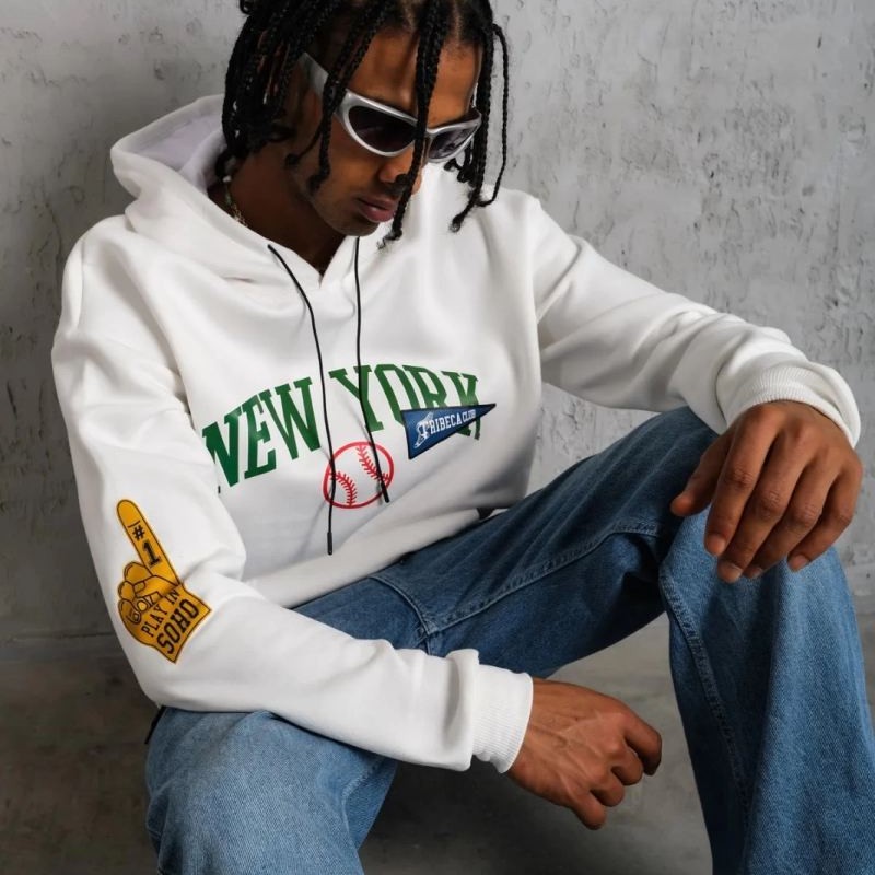 Erkek 3 İplik Pamuklu Kapüşonlu Baskılı Cepli Oversize Sweatshirt Hoodie - Beyaz Erkek 3 İplik Pamuklu Kapüşonlu Baskılı Cepli Oversize Sweatshirt Hoodie - Beyaz