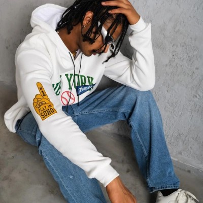 Erkek 3 İplik Pamuklu Kapüşonlu Baskılı Cepli Oversize Sweatshirt Hoodie - Beyaz Erkek 3 İplik Pamuklu Kapüşonlu Baskılı Cepli Oversize Sweatshirt Hoodie - Beyaz