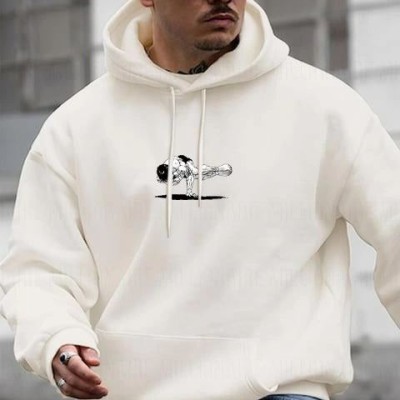 Erkek 3 İplik Pamuklu Kapüşonlu Baskılı Cepli Oversize Sweatshirt Hoodie - Beyaz Erkek 3 İplik Pamuklu Kapüşonlu Baskılı Cepli Oversize Sweatshirt Hoodie - Beyaz