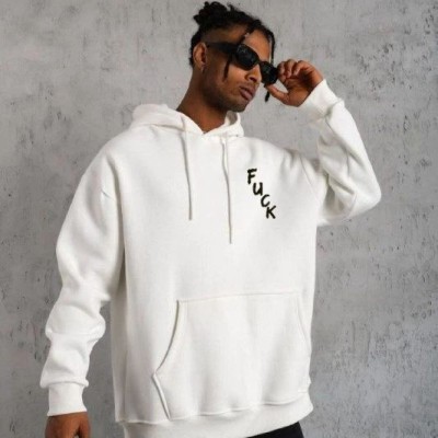 Erkek 3 İplik Pamuklu Kapüşonlu Baskılı Cepli Oversize Sweatshirt Hoodie - Beyaz Erkek 3 İplik Pamuklu Kapüşonlu Baskılı Cepli Oversize Sweatshirt Hoodie - Beyaz