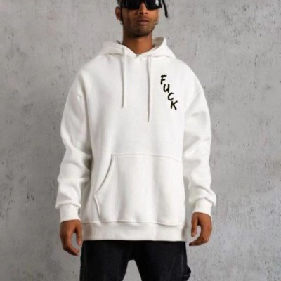 Erkek 3 İplik Pamuklu Kapüşonlu Baskılı Cepli Oversize Sweatshirt Hoodie - Beyaz Erkek 3 İplik Pamuklu Kapüşonlu Baskılı Cepli Oversize Sweatshirt Hoodie - Beyaz