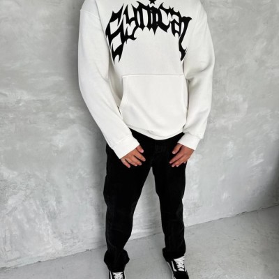 Erkek 3 İplik Pamuklu Kapüşonlu Baskılı Cepli Oversize Sweatshirt Hoodie - Beyaz Erkek 3 İplik Pamuklu Kapüşonlu Baskılı Cepli Oversize Sweatshirt Hoodie - Beyaz