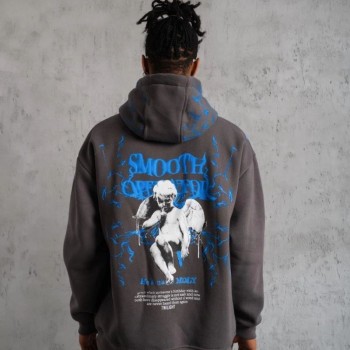 Erkek 3 İplik Pamuklu Kapüşonlu Baskılı Cepli Oversize Sweatshirt Hoodie - Gri Erkek 3 İplik Pamuklu Kapüşonlu Baskılı Cepli Oversize Sweatshirt Hoodie - Gri