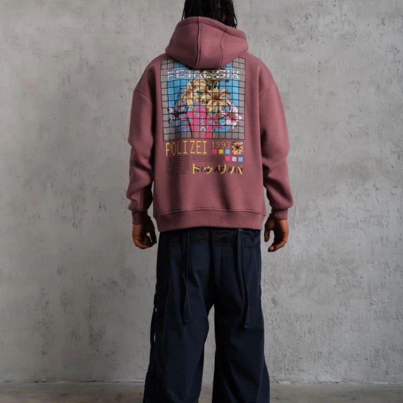 Erkek 3 İplik Pamuklu Kapüşonlu Baskılı Cepli Oversize Sweatshirt Hoodie - Gül Kurusu Erkek 3 İplik Pamuklu Kapüşonlu Baskılı Cepli Oversize Sweatshirt Hoodie - Gül Kurusu