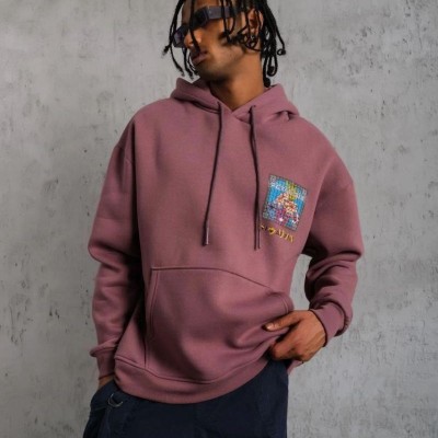 Erkek 3 İplik Pamuklu Kapüşonlu Baskılı Cepli Oversize Sweatshirt Hoodie - Gül Kurusu Erkek 3 İplik Pamuklu Kapüşonlu Baskılı Cepli Oversize Sweatshirt Hoodie - Gül Kurusu
