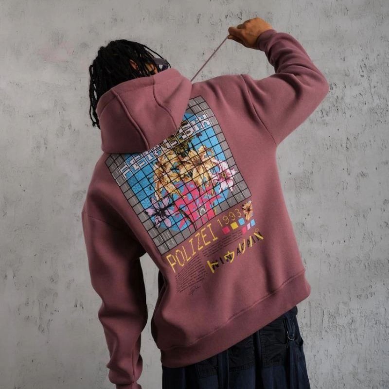 Erkek 3 İplik Pamuklu Kapüşonlu Baskılı Cepli Oversize Sweatshirt Hoodie - Gül Kurusu Erkek 3 İplik Pamuklu Kapüşonlu Baskılı Cepli Oversize Sweatshirt Hoodie - Gül Kurusu