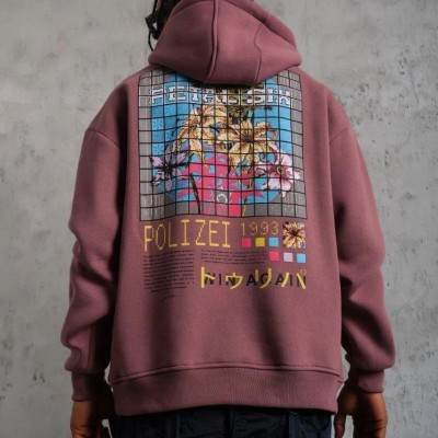 Erkek 3 İplik Pamuklu Kapüşonlu Baskılı Cepli Oversize Sweatshirt Hoodie - Gül Kurusu Erkek 3 İplik Pamuklu Kapüşonlu Baskılı Cepli Oversize Sweatshirt Hoodie - Gül Kurusu