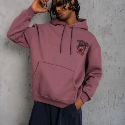 Erkek 3 İplik Pamuklu Kapüşonlu Baskılı Cepli Oversize Sweatshirt Hoodie - Gül Kurusu Erkek 3 İplik Pamuklu Kapüşonlu Baskılı Cepli Oversize Sweatshirt Hoodie - Gül Kurusu