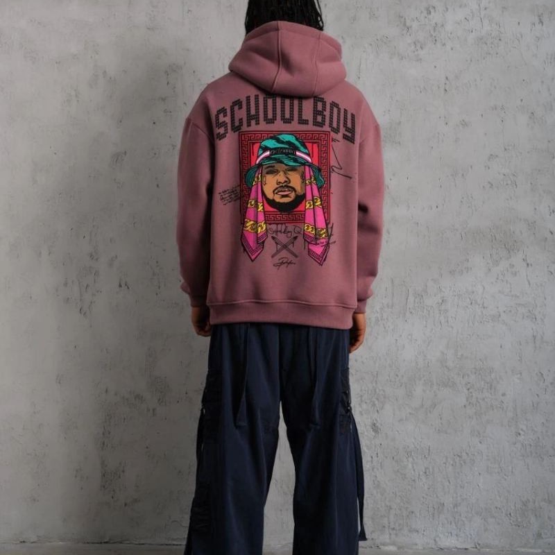 Erkek 3 İplik Pamuklu Kapüşonlu Baskılı Cepli Oversize Sweatshirt Hoodie - Gül Kurusu Erkek 3 İplik Pamuklu Kapüşonlu Baskılı Cepli Oversize Sweatshirt Hoodie - Gül Kurusu