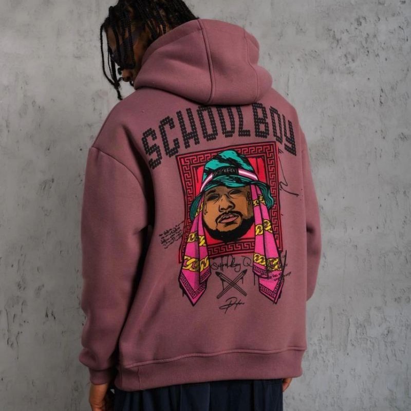 Erkek 3 İplik Pamuklu Kapüşonlu Baskılı Cepli Oversize Sweatshirt Hoodie - Gül Kurusu Erkek 3 İplik Pamuklu Kapüşonlu Baskılı Cepli Oversize Sweatshirt Hoodie - Gül Kurusu