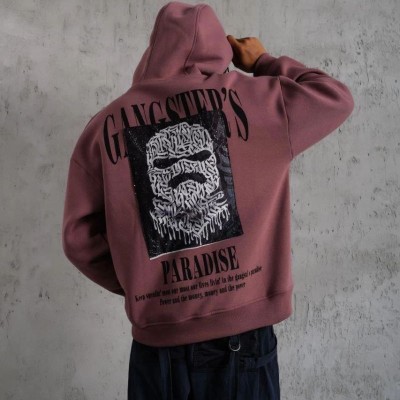 Erkek 3 İplik Pamuklu Kapüşonlu Baskılı Cepli Oversize Sweatshirt Hoodie - Gül Kurusu Erkek 3 İplik Pamuklu Kapüşonlu Baskılı Cepli Oversize Sweatshirt Hoodie - Gül Kurusu