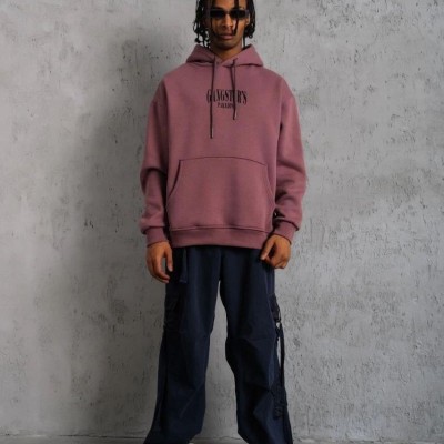 Erkek 3 İplik Pamuklu Kapüşonlu Baskılı Cepli Oversize Sweatshirt Hoodie - Gül Kurusu Erkek 3 İplik Pamuklu Kapüşonlu Baskılı Cepli Oversize Sweatshirt Hoodie - Gül Kurusu