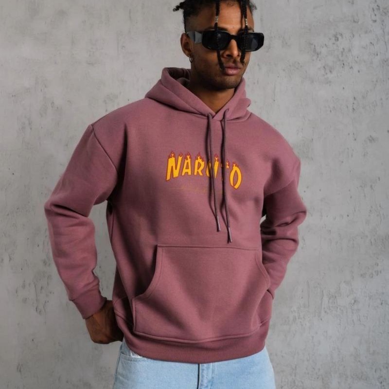 Erkek 3 İplik Pamuklu Kapüşonlu Baskılı Cepli Oversize Sweatshirt Hoodie - Gül Kurusu Erkek 3 İplik Pamuklu Kapüşonlu Baskılı Cepli Oversize Sweatshirt Hoodie - Gül Kurusu