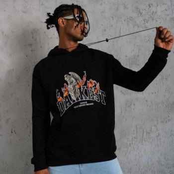 Erkek 3 İplik Pamuklu Kapüşonlu Baskılı Cepli Oversize Sweatshirt Hoodie - Siyah Erkek 3 İplik Pamuklu Kapüşonlu Baskılı Cepli Oversize Sweatshirt Hoodie - Siyah