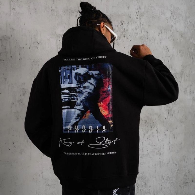 Erkek 3 İplik Pamuklu Kapüşonlu Baskılı Cepli Oversize Sweatshirt Hoodie - Siyah Erkek 3 İplik Pamuklu Kapüşonlu Baskılı Cepli Oversize Sweatshirt Hoodie - Siyah