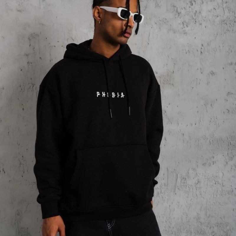 Erkek 3 İplik Pamuklu Kapüşonlu Baskılı Cepli Oversize Sweatshirt Hoodie - Siyah Erkek 3 İplik Pamuklu Kapüşonlu Baskılı Cepli Oversize Sweatshirt Hoodie - Siyah