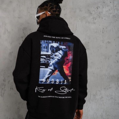 Erkek 3 İplik Pamuklu Kapüşonlu Baskılı Cepli Oversize Sweatshirt Hoodie - Siyah Erkek 3 İplik Pamuklu Kapüşonlu Baskılı Cepli Oversize Sweatshirt Hoodie - Siyah