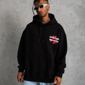 Erkek 3 İplik Pamuklu Kapüşonlu Baskılı Cepli Oversize Sweatshirt Hoodie - Siyah Erkek 3 İplik Pamuklu Kapüşonlu Baskılı Cepli Oversize Sweatshirt Hoodie - Siyah
