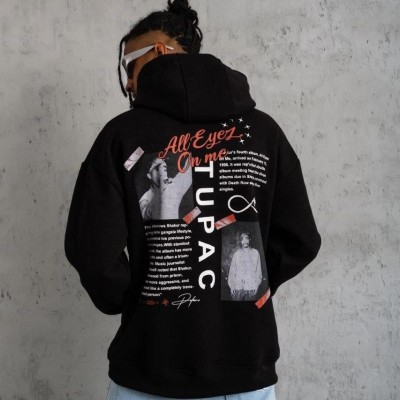 Erkek 3 İplik Pamuklu Kapüşonlu Baskılı Cepli Oversize Sweatshirt Hoodie - Siyah