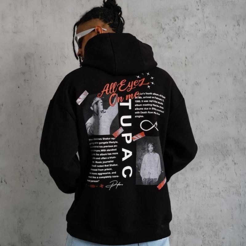 Erkek 3 İplik Pamuklu Kapüşonlu Baskılı Cepli Oversize Sweatshirt Hoodie - Siyah
