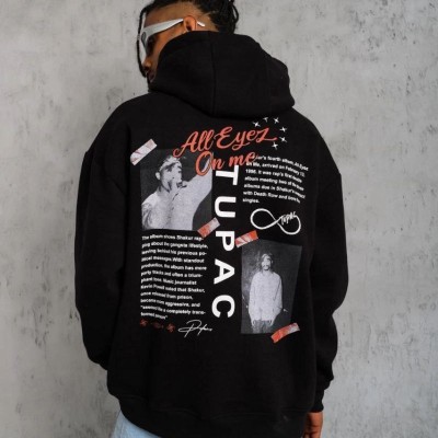 Erkek 3 İplik Pamuklu Kapüşonlu Baskılı Cepli Oversize Sweatshirt Hoodie - Siyah