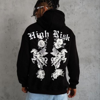 Erkek 3 İplik Pamuklu Kapüşonlu Baskılı Cepli Oversize Sweatshirt Hoodie - Siyah Erkek 3 İplik Pamuklu Kapüşonlu Baskılı Cepli Oversize Sweatshirt Hoodie - Siyah