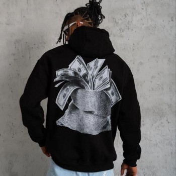 Erkek 3 İplik Pamuklu Kapüşonlu Baskılı Cepli Oversize Sweatshirt Hoodie - Siyah Erkek 3 İplik Pamuklu Kapüşonlu Baskılı Cepli Oversize Sweatshirt Hoodie - Siyah